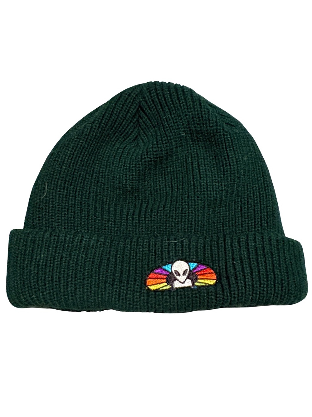 Alien Workshop Dark Green Ribbed Beanie with Rainbow Alien Patch